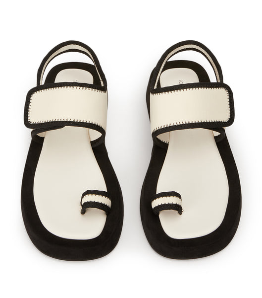 Tony Bianco Iso White/Black Neoprene 3.5cm フラットサンダル 白 黒 | SJPVO80855