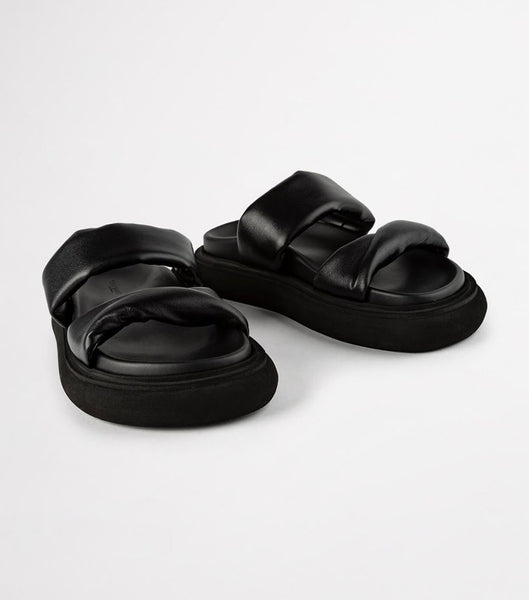 Tony Bianco June Black Nappa 3cm フラットサンダル 黒 | JPIIZ14609