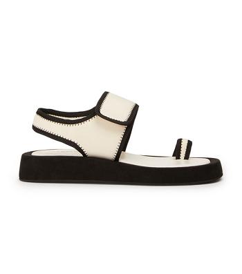 Tony Bianco Iso White/Black Neoprene 3.5cm フラットサンダル 白 黒 | SJPVO80855